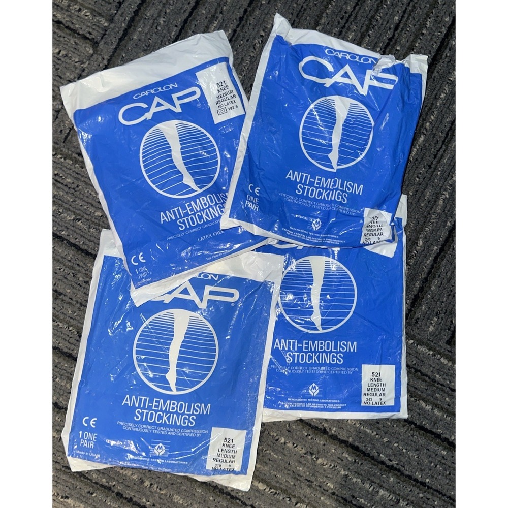 CAROLON CAP Anti Embolism Stockings Knee White M Reg 521 Lot of 4